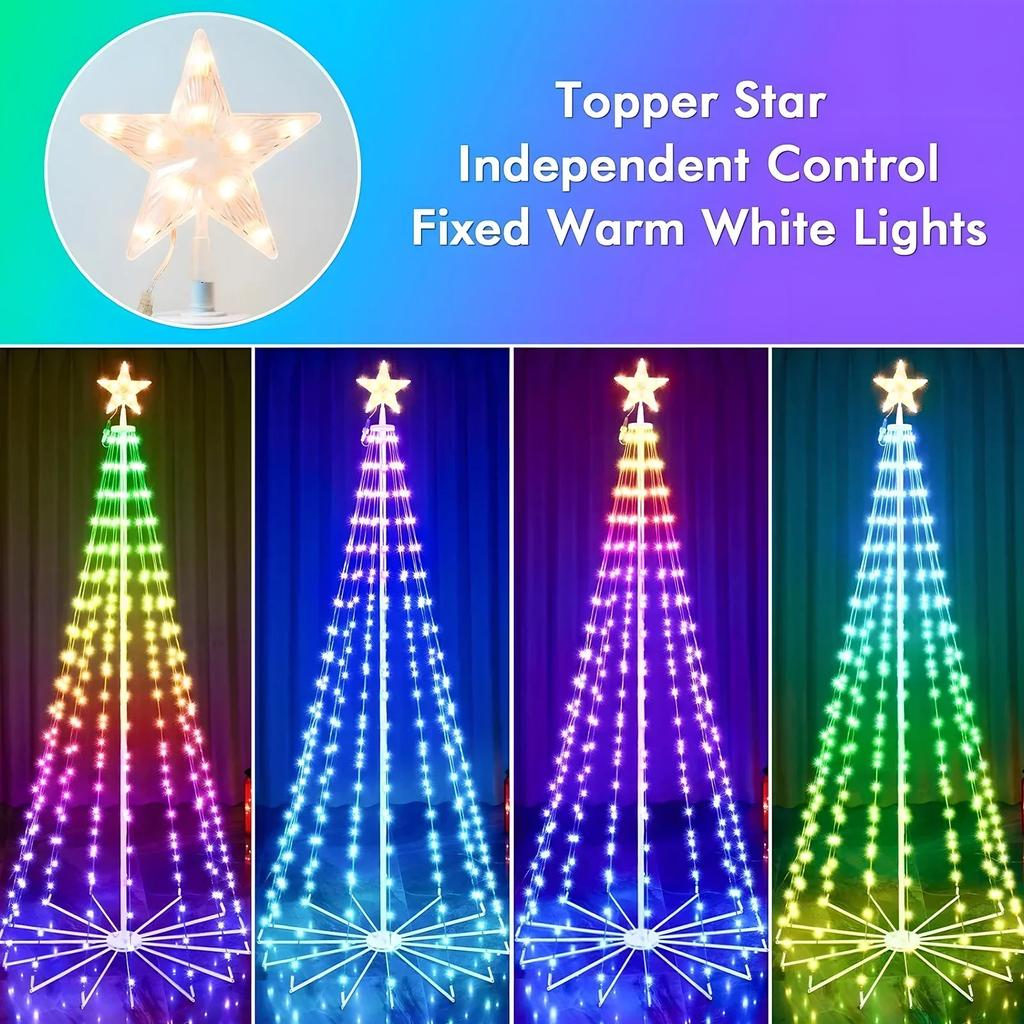 2.1M Smart Lighted RGB Christmas Tree APP & Remote Control Star Topper Outdoor DIY APP Controlled Lighted Christmas Tree Light