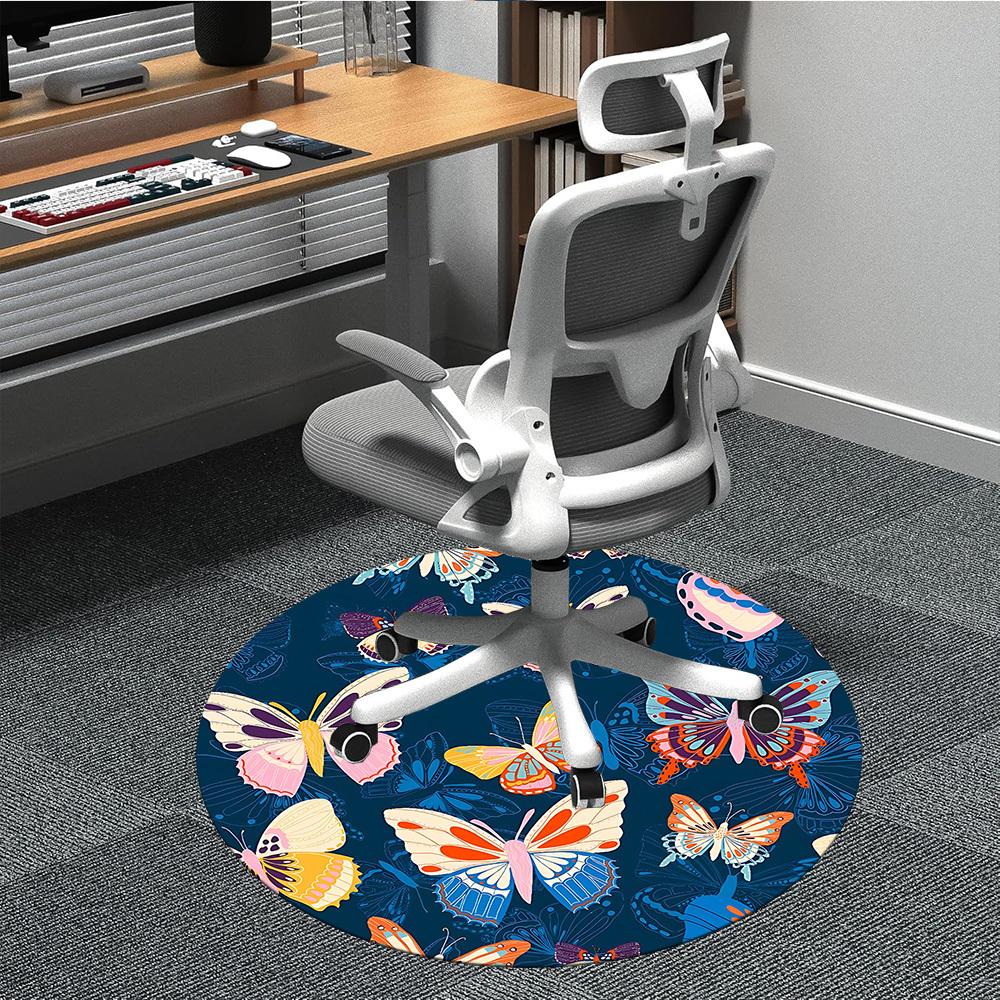 1pc Butterfly Print Carpet for Office Non Slip, Round Carpet, Soft & Comfortable, Carpet for Office, Lightweight Round Floor Mat