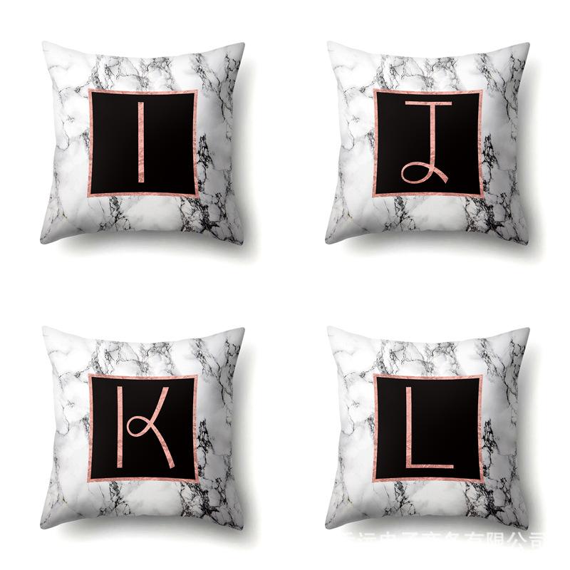 Polyester Pillowcase 26 English Letters Rose Gold Home Marble Decorative Printed Pillowcase