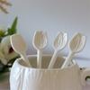 3/6pcs Ceramic Coffee Stirring Spoon, Ceramic Pure White Tulip Relief Creative Spoon, Coffee Supplies Small Spoon