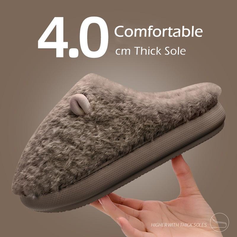 New Winter Slippers for Women Men Indoor Furry Warm Home Shoes Soft EVA Thick Sole Plush Women Couples Cute Platform Slides