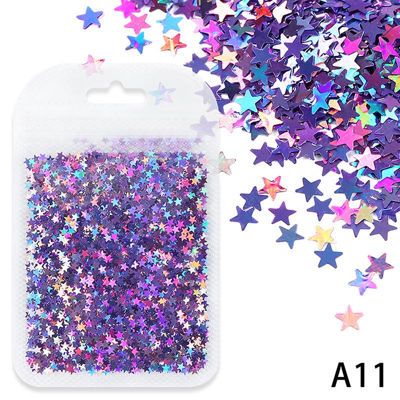 3mm Star Shaped Holographic Nail Glitter Mix Laser Nail Charm Colourful Bling Decoration Accessories for Nail Art