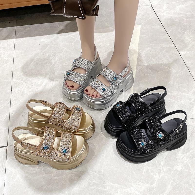 Trendy brand platform sandals women's new summer wedge heel with versatile color matching fashion casual sandals