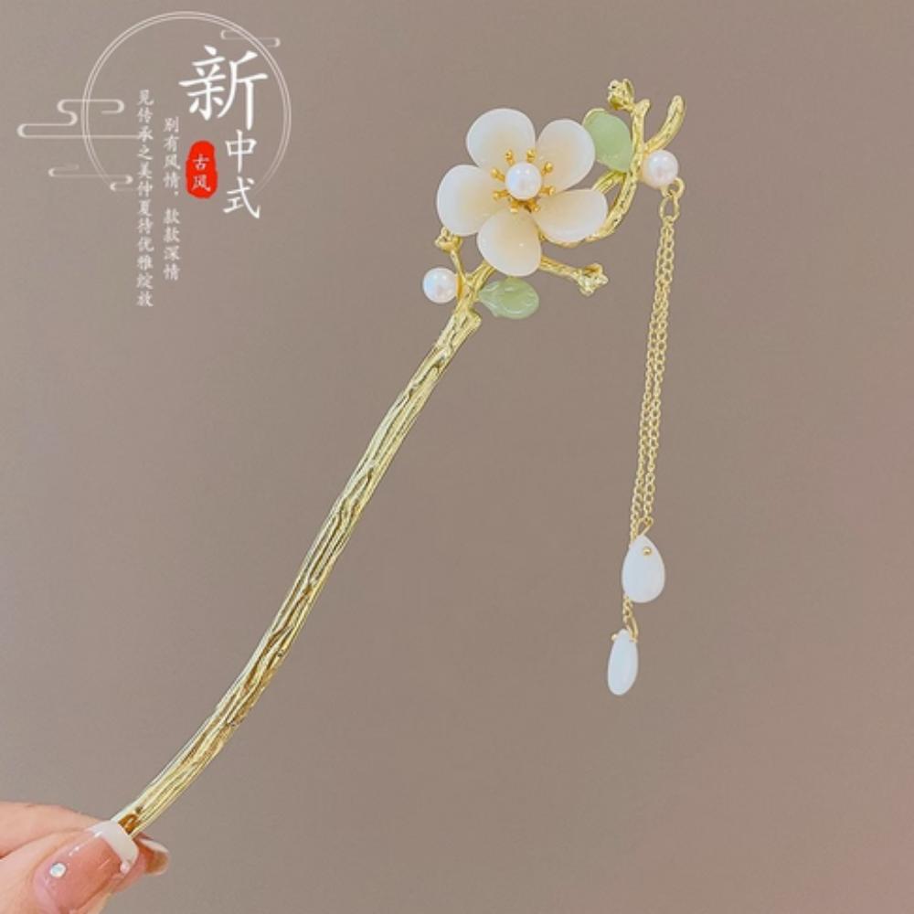 Elegant Chinese Style Hair Accessories Vintage Spring Flower Element Hairpins Light Luxury Tassel Hair Stick For Women Girls