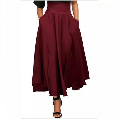 Jupe Midi Plissée Taille Haute avec Fente Latérale, Ceinture et Poches - Style Rétro Européen et Américain