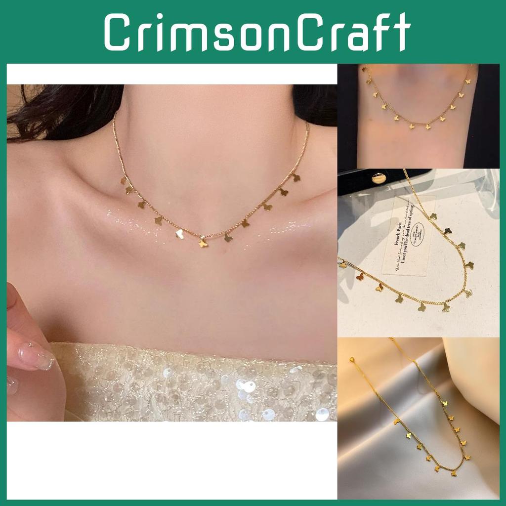 Chic Gold Butterfly Charm Necklace 2024 Locking Clavicle Chain Long Lasting Titanium Steel