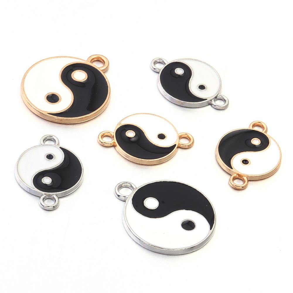 10Pcs/Lot Tai Chi Pattern Charms Alloy Enamel Pendants Double Hole Charms For Jewelry Making DIY Necklace Bracelet Accessories