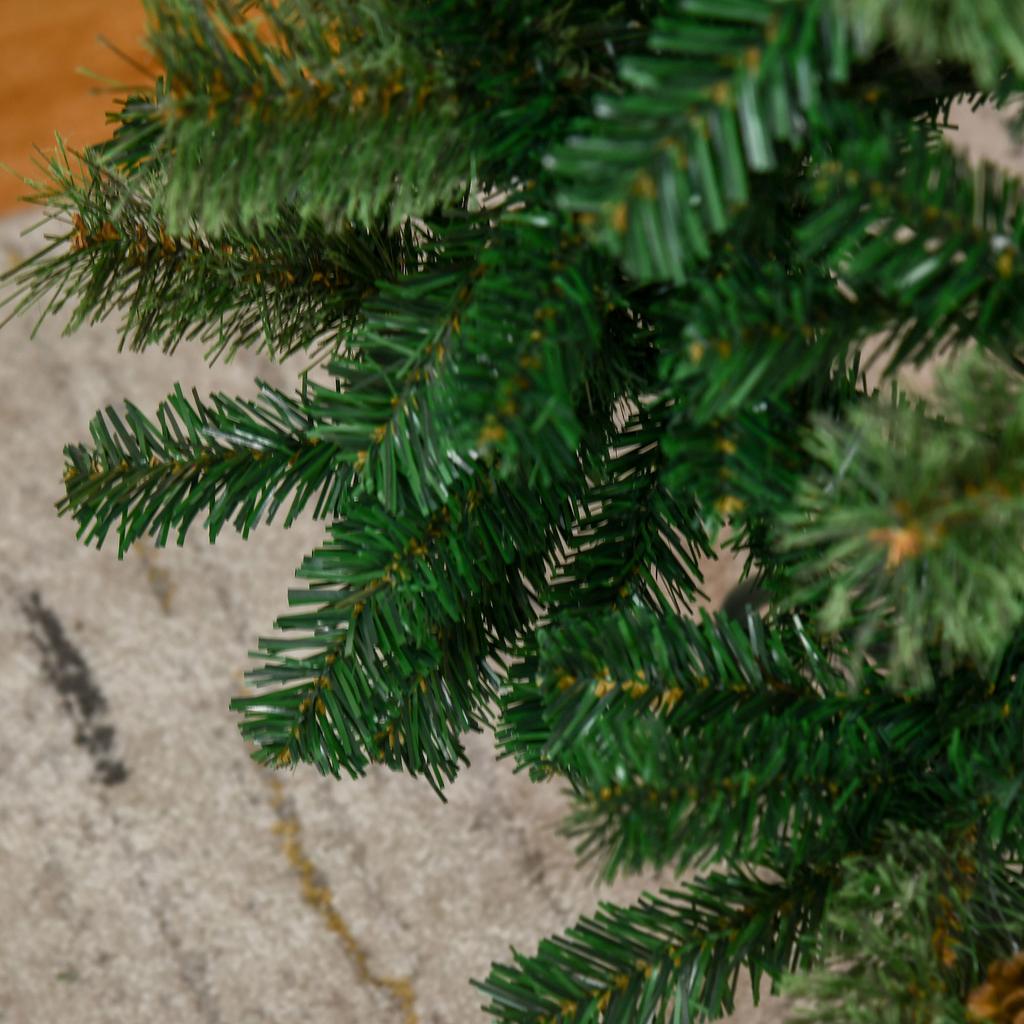 Christmas Tree 225cm with 706 Branches, Narrow Pencil-Shaped Christmas Tree with 56 Pine Cones, Foldable Base, Green