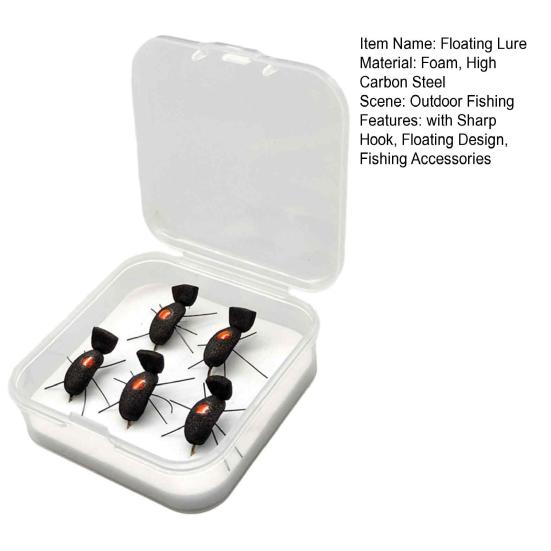 5Pcs Dry Fly Fishing Lure with Sharp Hook Floating Foam Ants Beetles Realistic Artificial Bait Saltwater Freshwater Fishing Accessories