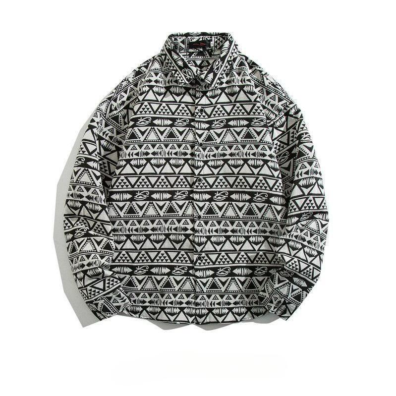 Shirt Men's Loose Autumn and Winter Models Retro Ethnic Style Couple Long-sleeved Shirt Jacket