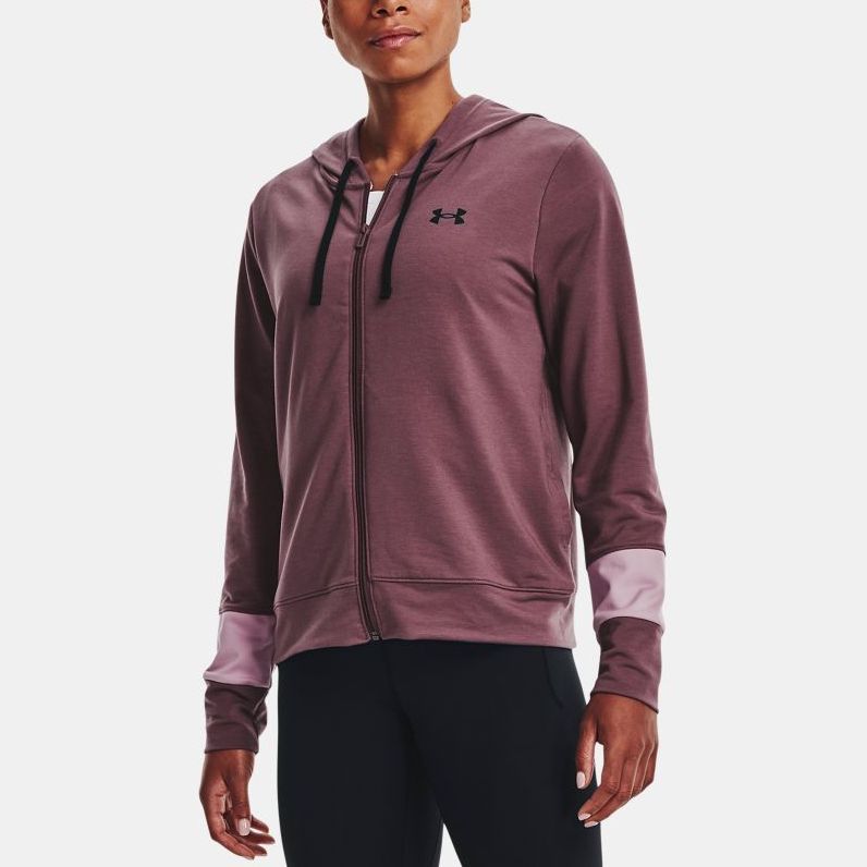 Under Armour Rival Terry Hoodie With Printed Logo Long Sleeve Jacket Women Outerwear Dust-Purple 1370941-554