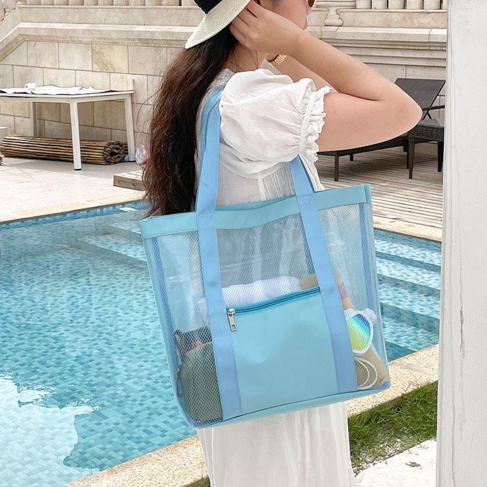 PVC Transparent Mesh Bag Storage Bag Travel Shoulder Bag Travel Beach Tote Bag  Outdoor