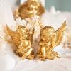Set of 2 Cherubs Angels Resin Gold Angel Statue Figurine, Indoor Outdoor Home Garden Decoration, Adorable White Angel Sculpture