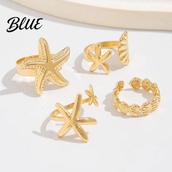 Adjustable Finger Ring 4Pcs Ocean Style Set Open Rings Gold