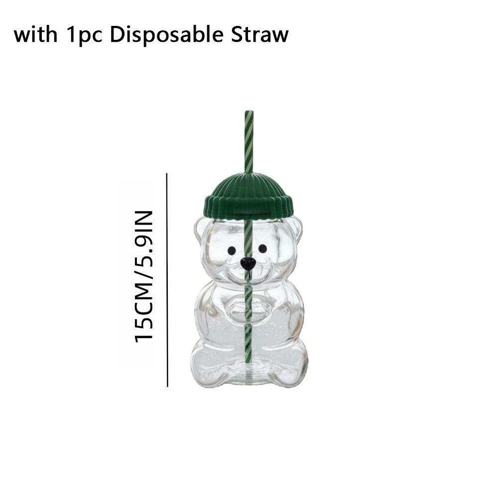 Süßer 2026 Bär Plastikbecher mit Deckel Transparenter Teddybär Plastikbecher Große Kapazität Glasbecher mit Strohhalm Partys