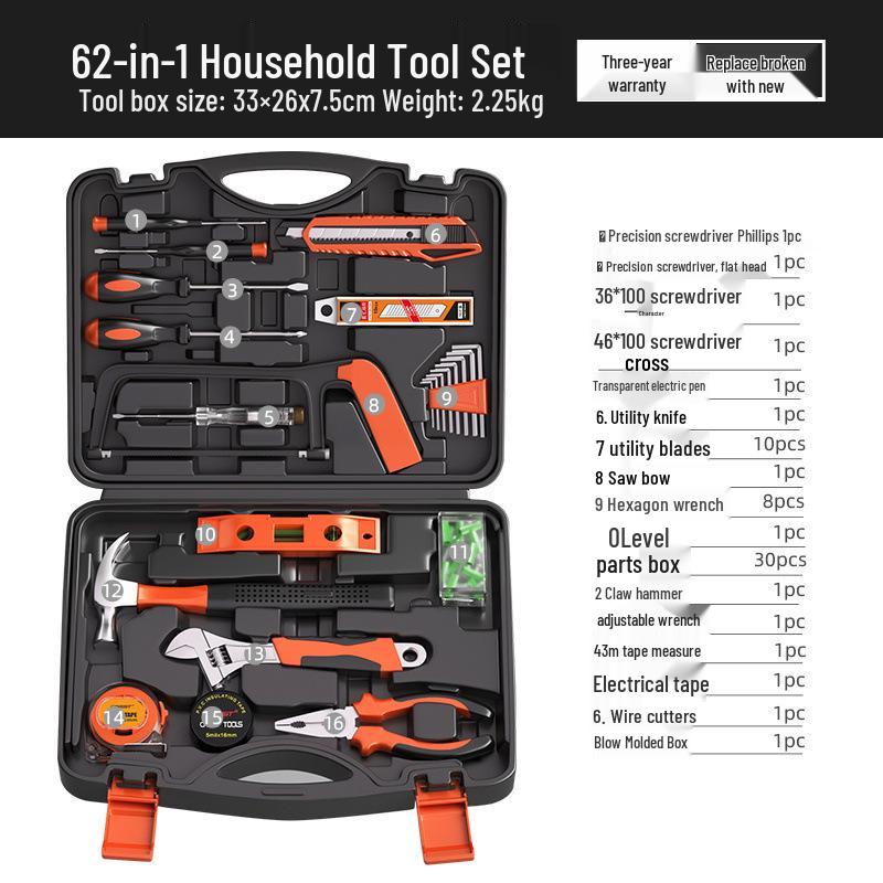 Zestaw narzędzi Rede Home: Rodzinny Zestaw Naprawczy ze Śrubokrętami, Młotkiem, Kluczami i Elementami Złącznymi.