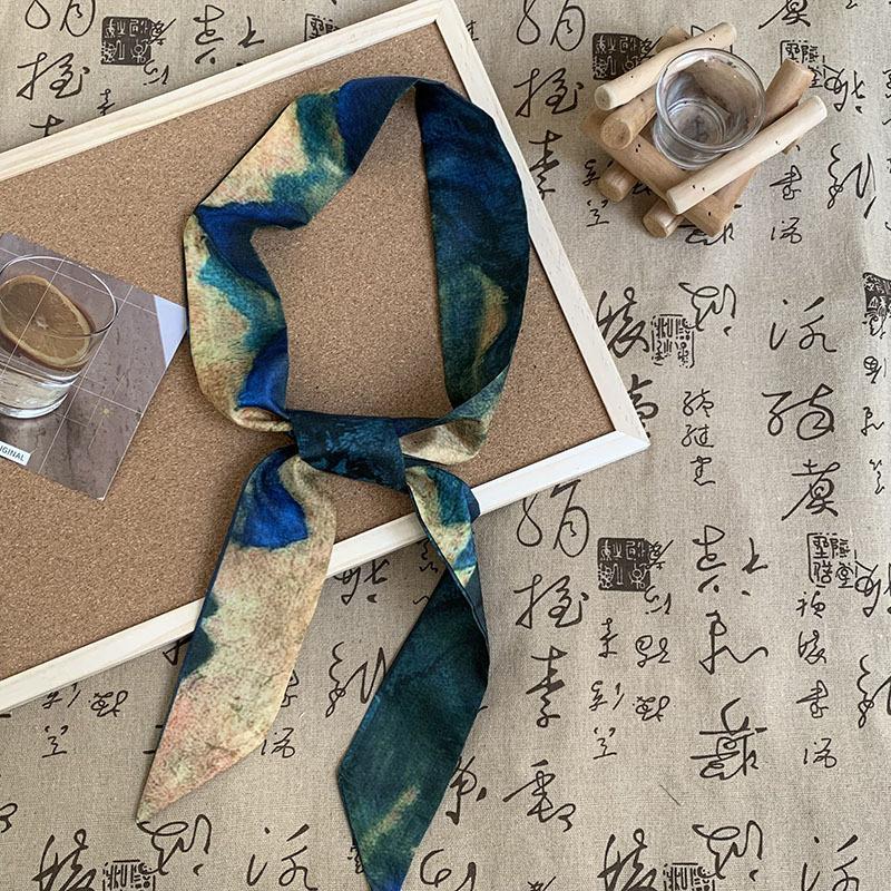 Silk scarf premium sense slender strip narrow silk scarf women's retro versatile streamer headscarf headband hair band hair tie bag decorative belt