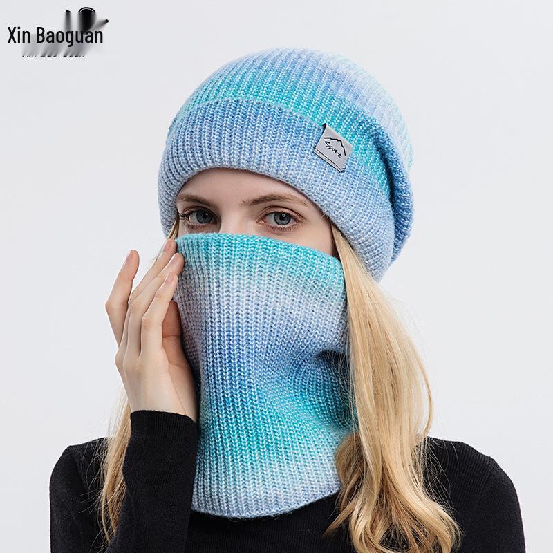 Gradient Korean-Style Knitted Hat Set: Warm, Thick, Cold-Proof with Ear Protection for Autumn & Winter