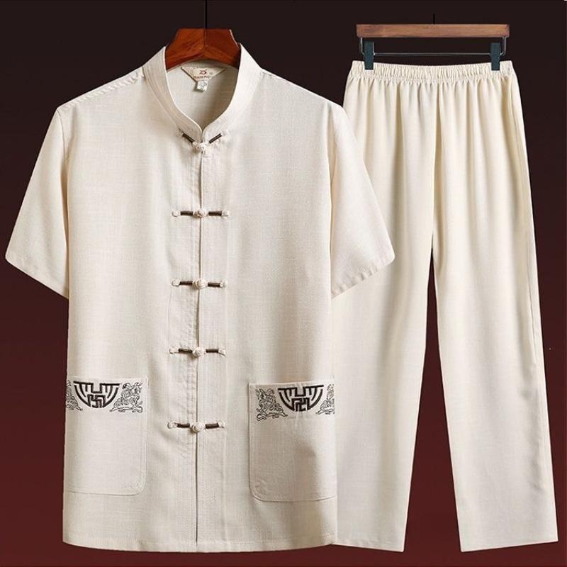 Tang Suit Men's Short-sleeved Suit Casual Chinese Style Hanfu Men's Tai Chi Suit Summer Morning Exercise Suit
