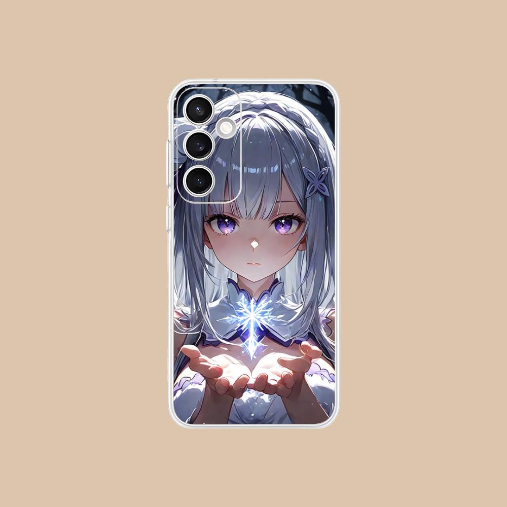 Чехол для мобильного телефона ReZero Emilia Waifu для Samsung Galaxy S25 S24 S23 S22 S21Plus FE Ультрапрозрачный Цветной Чехол Красивый Роскошный Galaxy S25