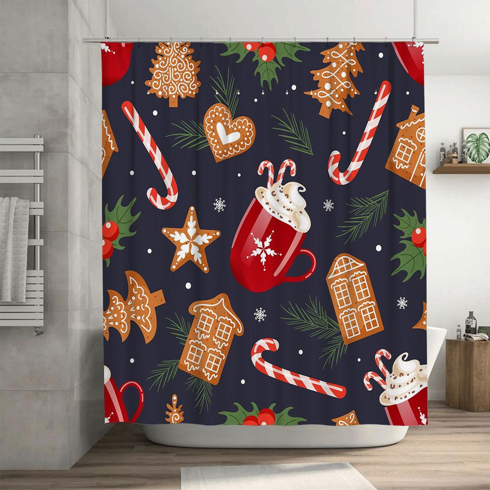 Festive Christmas Decorations Shower Curtain Winter Wonderland Pattern Waterproof Bathroom Liner for Bathrooms Kids Bathrooms Mu