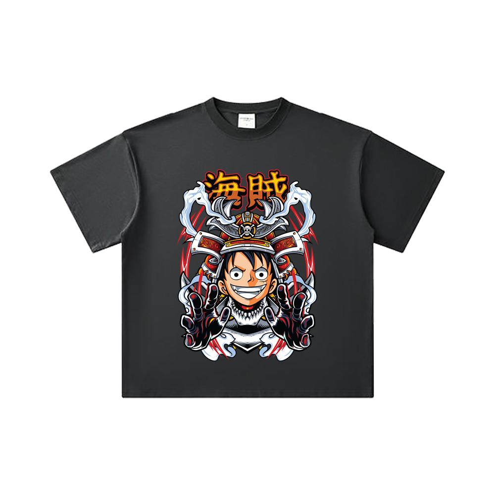 260 GSM Double Yarn 32 Count 100% Cotton One Piece V70 Luffy Samurai Print Unisex Heavy Cotton T Shirt
