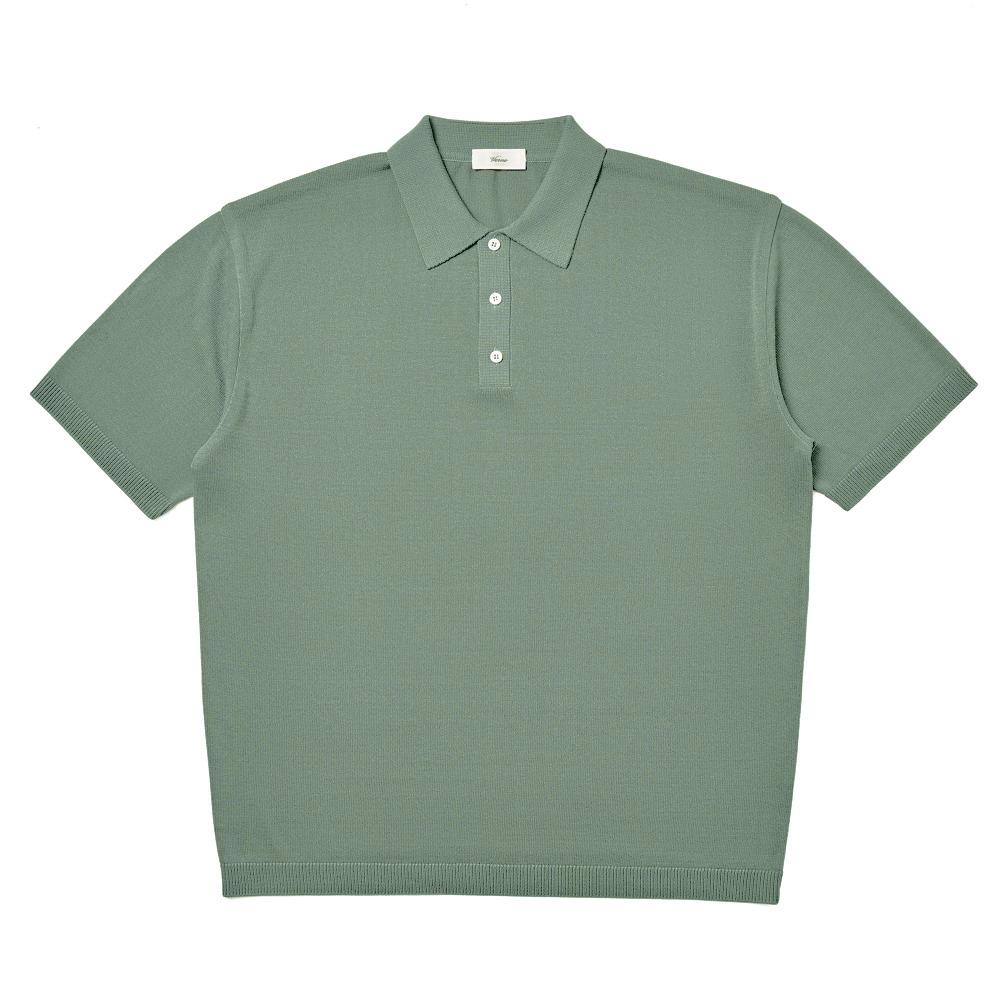 Berno Linen Like Button Polo Knit See Green M