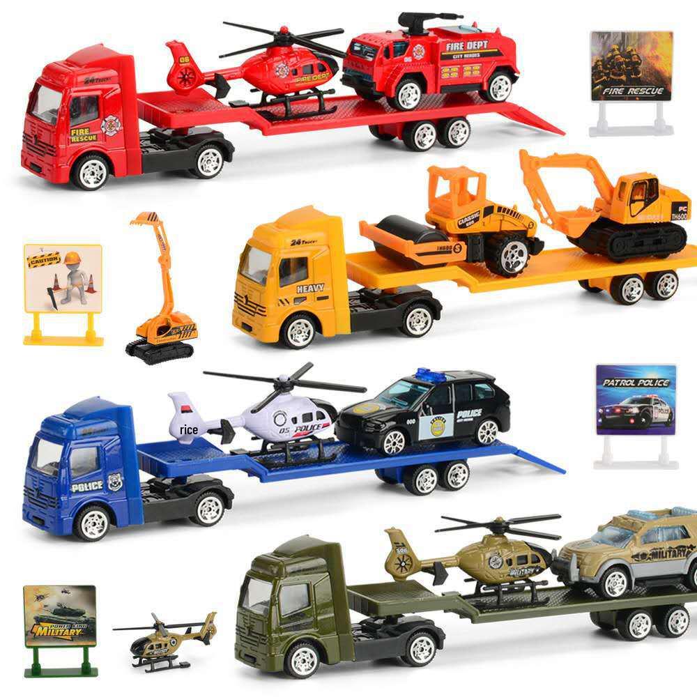 Children's Mini Alloy Inertial Car Set with Sliding Trailer Models