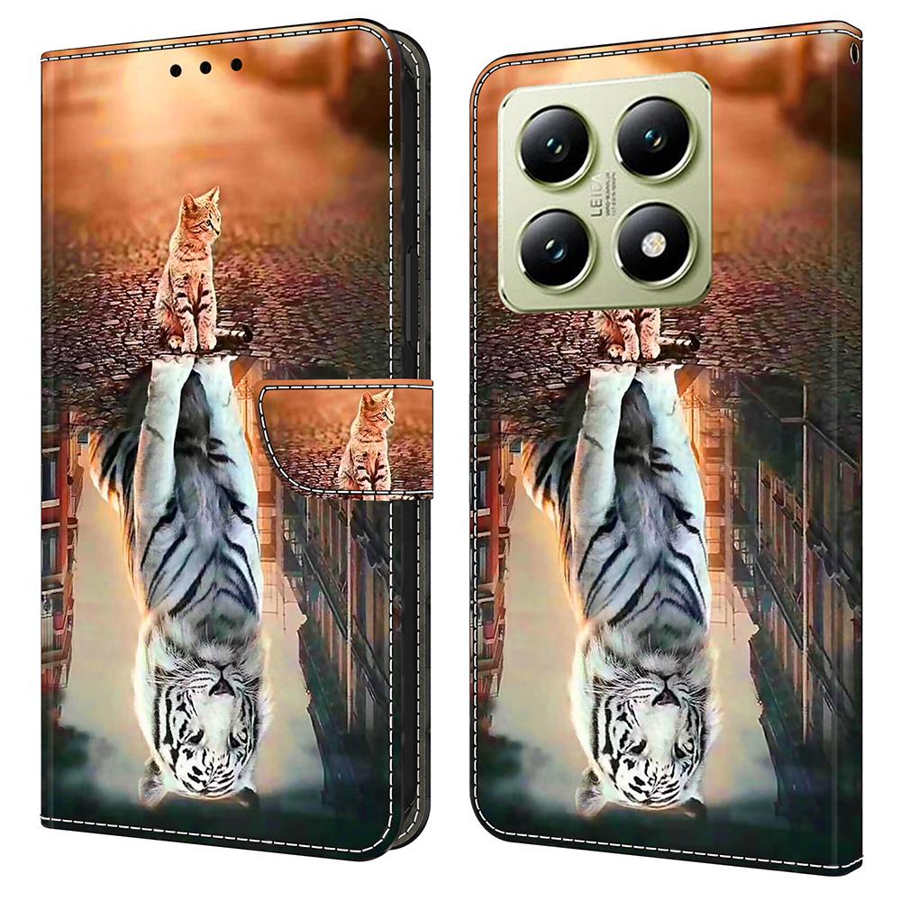 

Для Xiaomi 14T Чехол Магнитная застежка 3D узор Кожаный кошелек Чехол для телефона Cat and Tiger