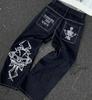 Streetwear JNCO jeans Y2K hip-hop cartoon pattern loose black pants men's and women's wide-leg pants wholesale