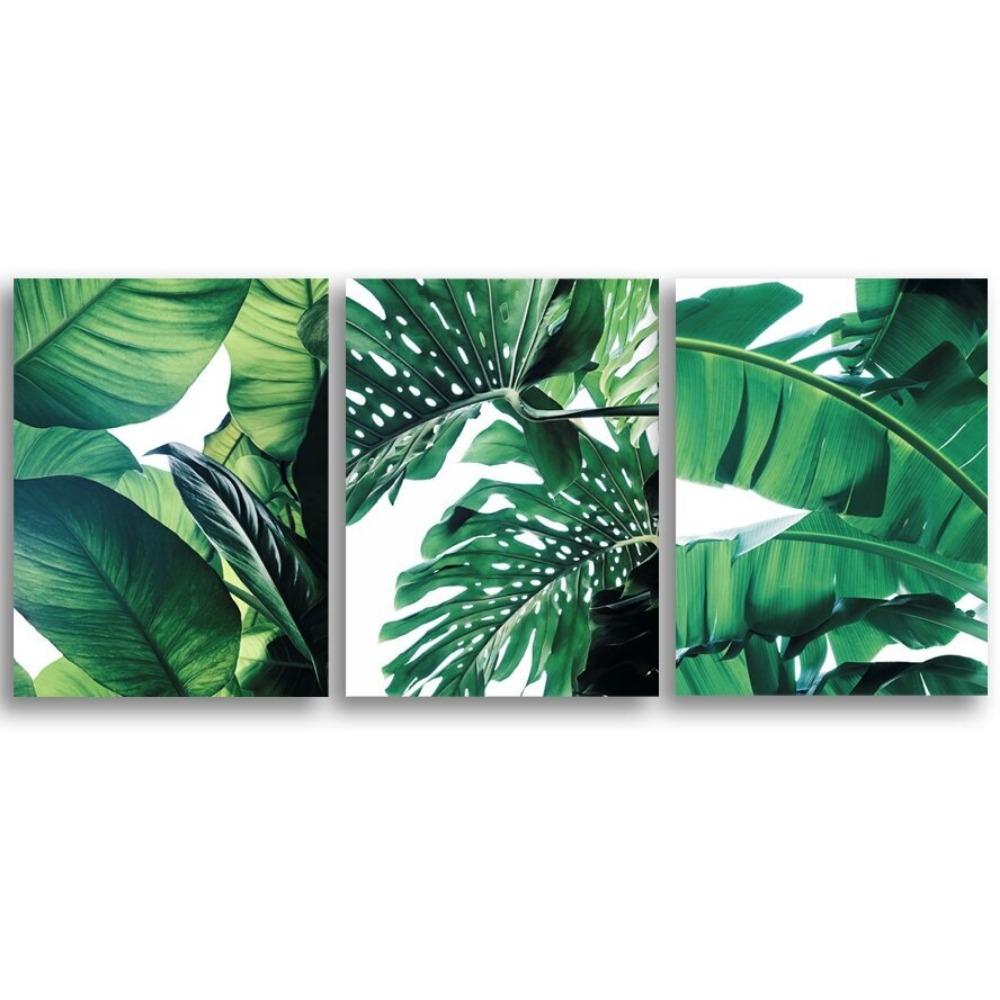 

Набор из 3 предметов для художественной живописи с зелеными листьями, растениями, современным украшением для дома, украшением для стен офиса 21*30cm No Frame