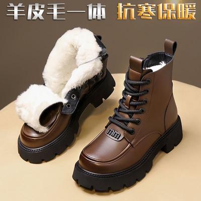 Stivali da neve da donna in pelliccia e pelliccia integrata, inverno con velluto spesso e scarpe in caldo cotone, scarpe casual da donna antiscivolo