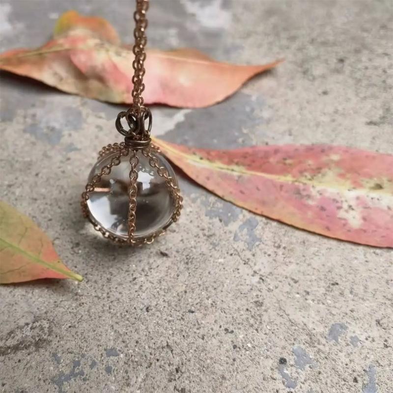 Natural Crystal Holder Necklace Colorful Stone Mesh Pocket Pendant Choker Adjustable Chain Neckchains for Women Girl