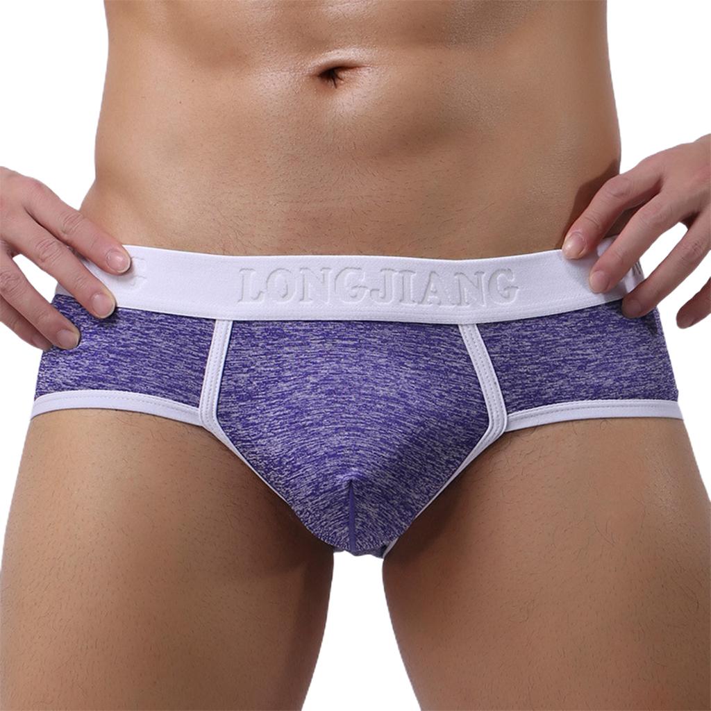 Longjiang Wide Waistband Men Soft Underwear Patchwork Briefs Ultra U Convex Mid Waist Panties For Inside Wear