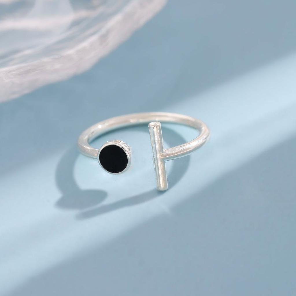 Nuevas Joyas de Plata de Ley 925 Anillos Abiertos Geométricos Populares de Personalidad Simple Oscura Redonda de Epoxi R320