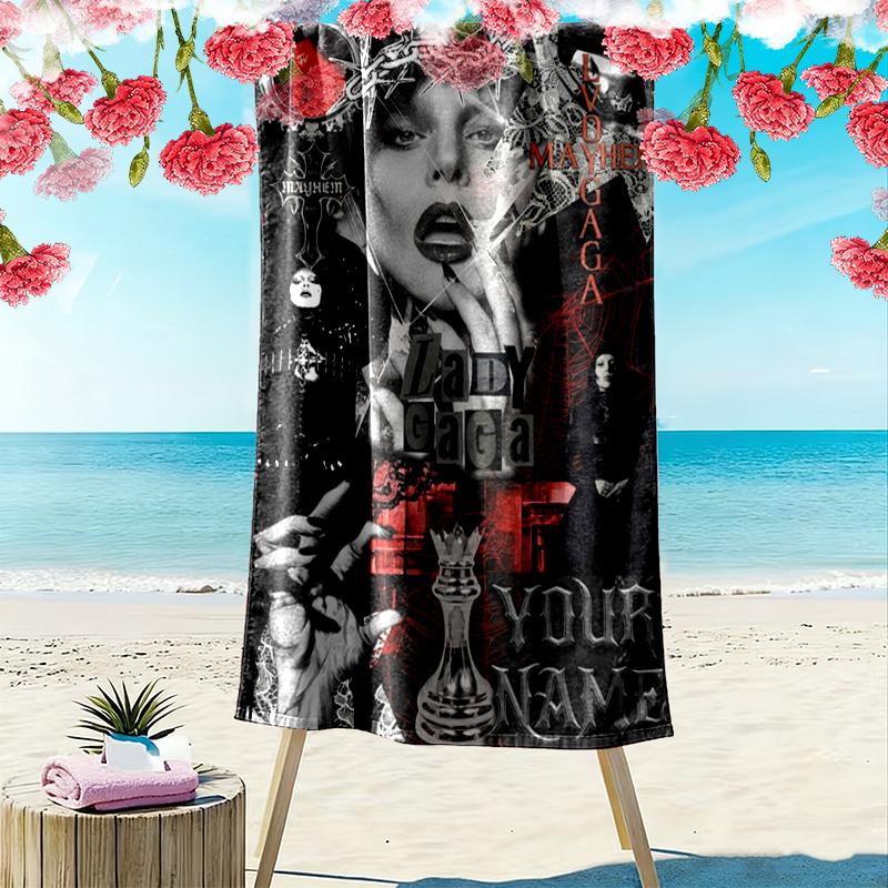 Name Custom Gaga Poster Print Beach Towel, Large Soft Quick Dry Towel for Beach Camping Swimming