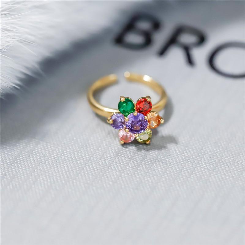 Rotatable Flower Ring with Micro-inlaid Colored Zirconia - Adjustable and Fashionable