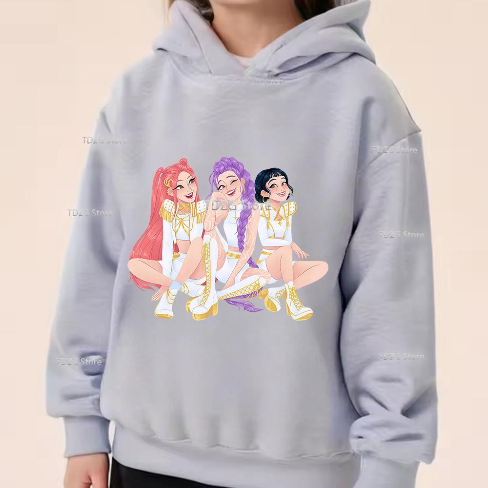 Fashion Girl Group KPop Devil Hunter Print Casual Sports Boy Girl Fleece Pullover Hoodie Autumn Children Long Sleeved Clothing