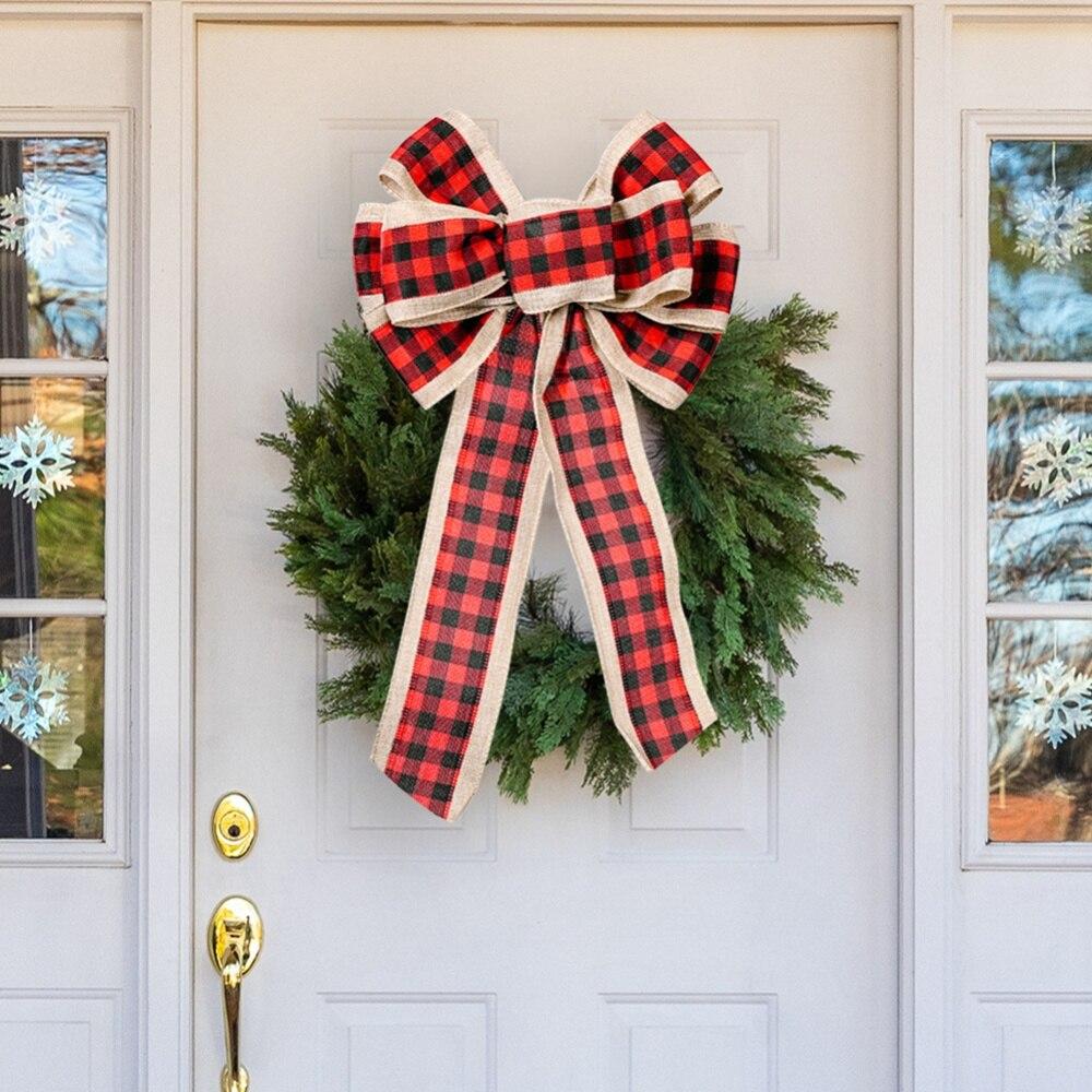 Christmas Decoration Lattice Three-Color Ribbon Bow Christmas Ornaments Xmas Tree Decoration