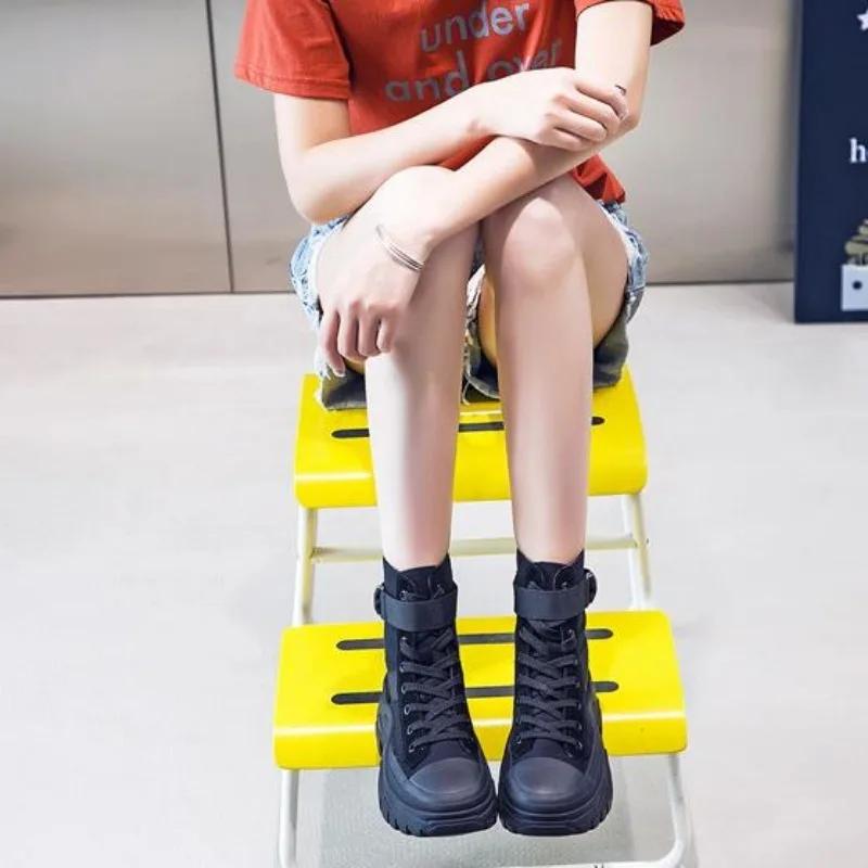 Fashion High Quality Canvas Motorcycle Punk Women Ankle Boots Spring Autumen Outdoor Sports Platform Boots Winter Chunky Booties Shoes