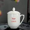 Chinese Pure White Ceramic Teacup with Lid and Saucer