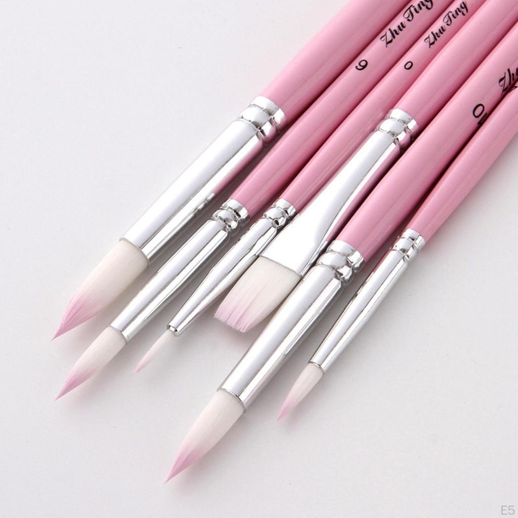 6 Brushes, Round Pointed Tip, Soft Nylon Wood Handle for Hair, Professional Brush