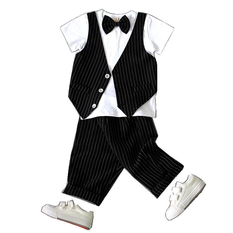 2024 Summer Boys' Formal Two-Piece Set: Sweatshirt and Faux Vest Combo