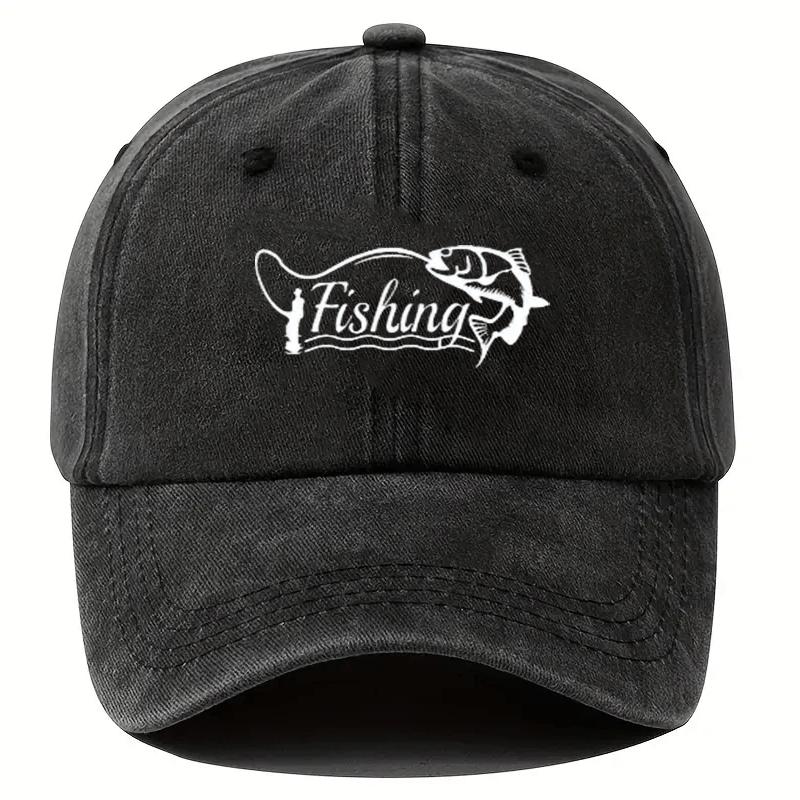 Fishing Graphic Baseball Cap Washed Cotton Adjustable Retro Angler Outdoor Headwear Unisex