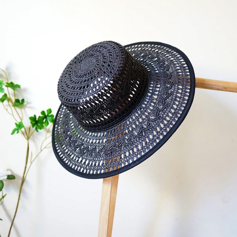 French Retro Elegant Hollow Woven Flat Top Top Hat Women'S Summer Sunshade Vacation Straw Hat Straw Hat Beach Japanese