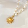 Gold Sun Pendant Necklace Waterproof Fashion Neck Chain New Pearl Beads Necklace  For Women
