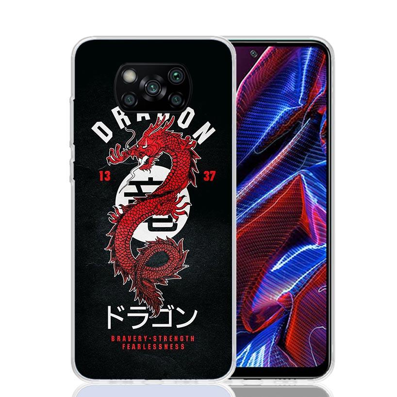 Japońskie Ciemne Smocze Etui na Telefon Dla Xiaomi Poco X7 X6 X5 Pro F7 Ultra Redmi 15C 15 13 13C 12 12C 10 10A 10C 9 9A 9C 9T Co