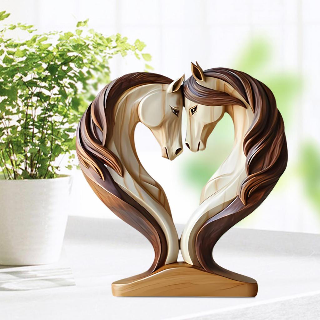 Statua Cavallo di Legno Decorativa Figurine Posizione Accoccolata Scultura Animale Scaffale da Lavoro Armadio d'Ingresso Salotto Decorazione per Cameretta