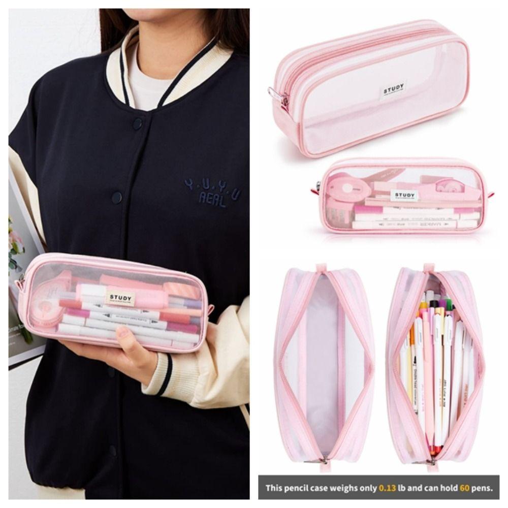 

Transparent Grid Mesh Pencil Case Large Capacity Large Capacity Pencil Bag Teens