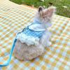 Fashion Adjustable Rabbit Outdoor Harness  Comfortable Pet Traction Suit Plaid Rabbit Sleeveless Dress Outdoor